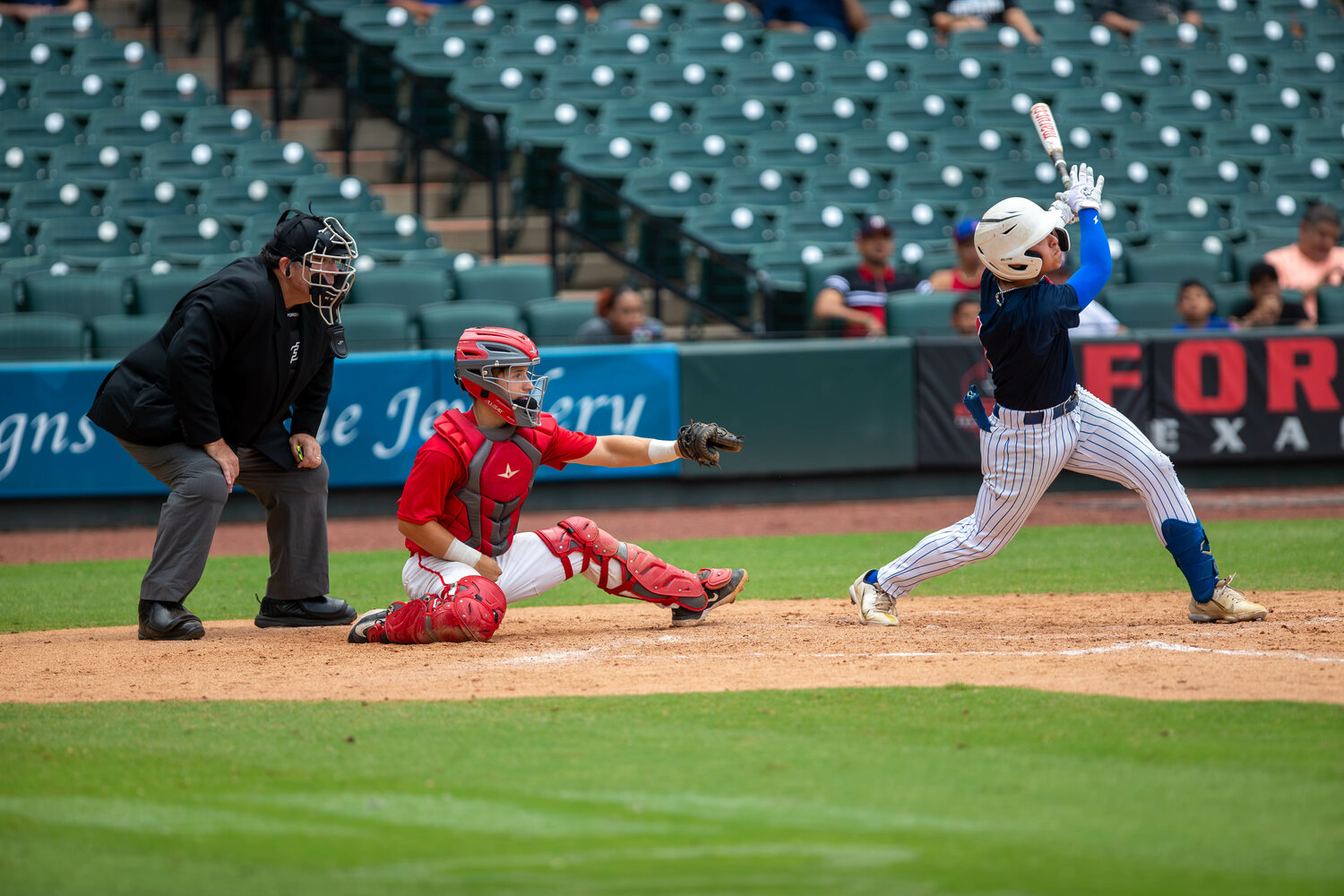 Brady Englett catches during Tuesday's GHBCA Senior All-Star game at Constellation Field in Sugar Land.